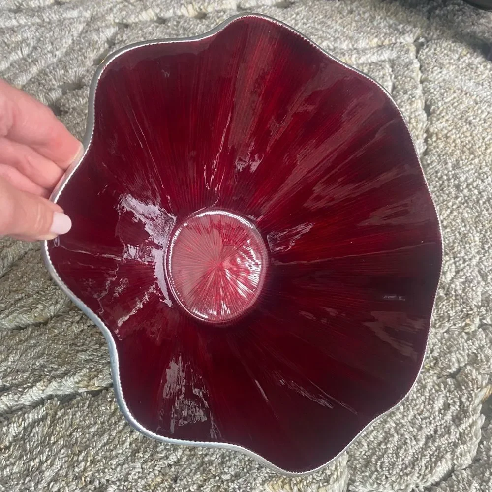 Simplydesignz Stunning Hand Crafted Red & Silver Lotus Decorative Bowl